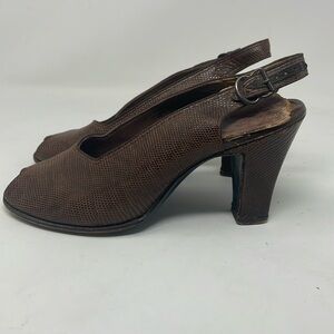 ROOS BROS San Francisco Vintage Pebble Leather Peep Toe Heeled Pumps size 6aaa